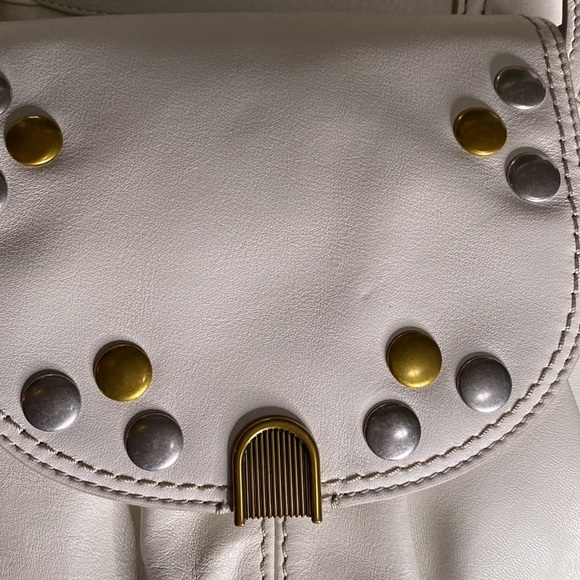 Fossil White Leather GiGi  Studded Flap Closure Adjustable Angora Crossbody Bag - Picture 3 of 16